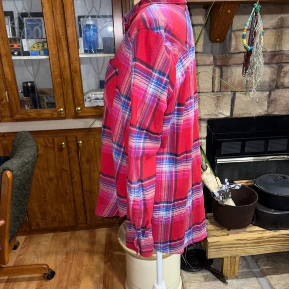 ORVIS CLASSIC COLLECTION SIZE LARGE RED MULTICOLORED PLAID FLANNEL SHIRT - Picture 3 of 6